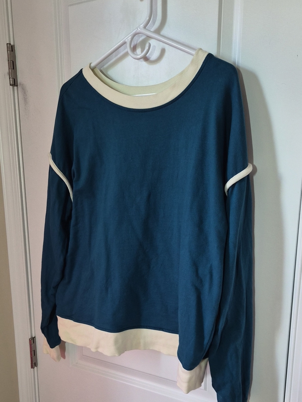 Zenana Outfitters Teal Scoopneck Sweater with Cream Trim